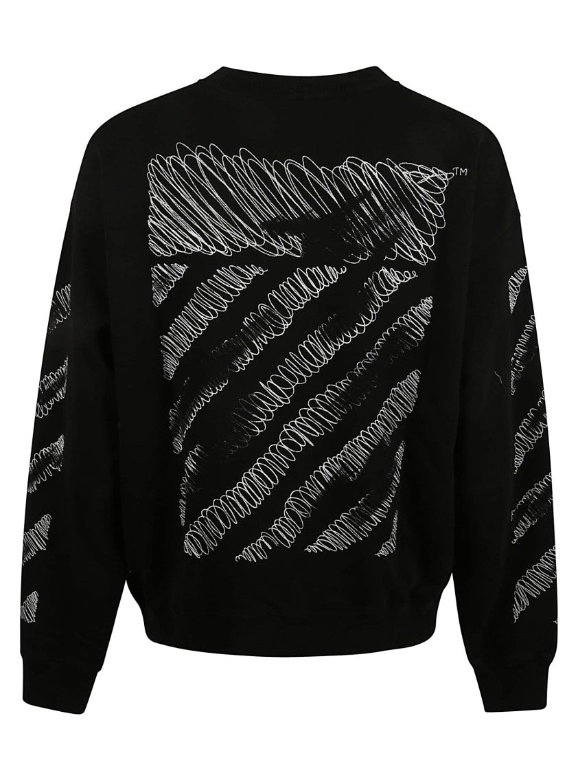 Off-White Scribble Motif Crew Neck Sweater In Solid Black