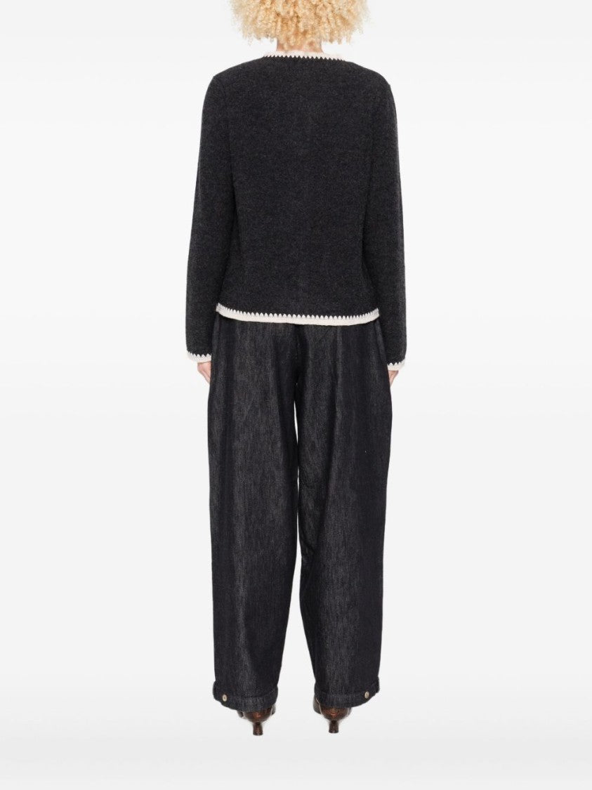 Yerse Wool Knit Sweater With Zigzag Trim