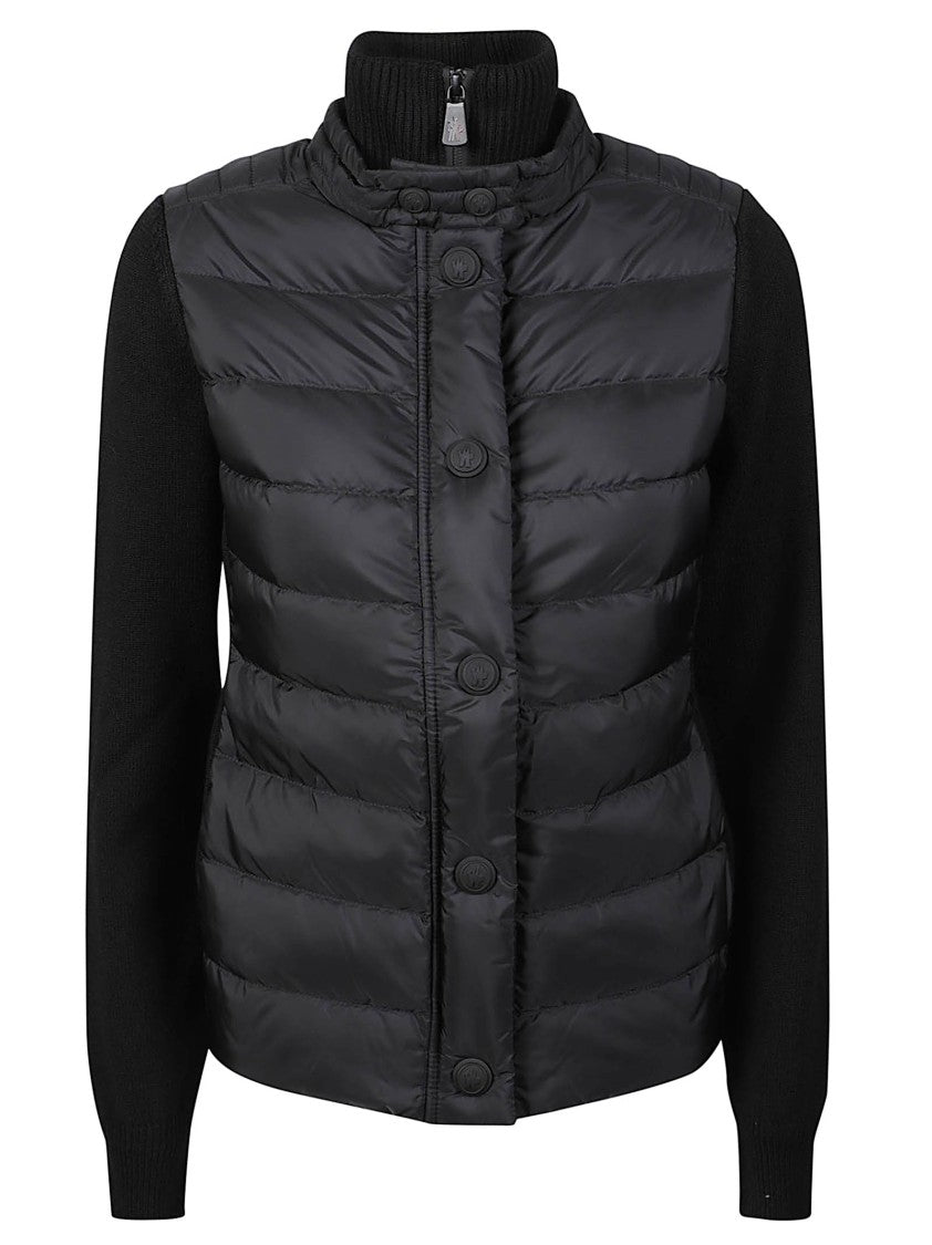 Moncler Grenoble Black Tricot Padded Virgin Wool Cardigan