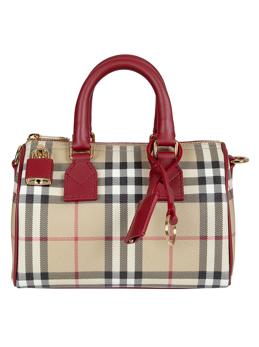 Burberry Structured Handbag With Iconic Burberry Check Pattern And Leather Accents
