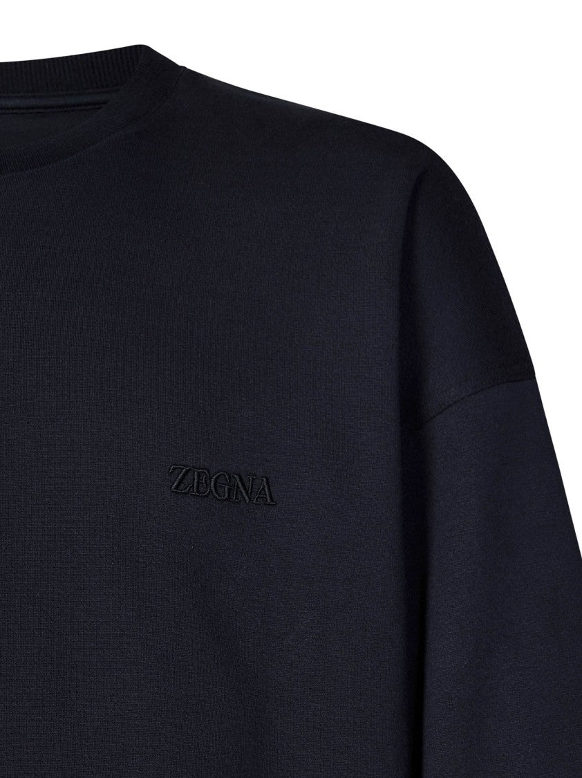 Zegna Midnight Blue Sweatshirt With Drawstring Hem And Embroidered Logo