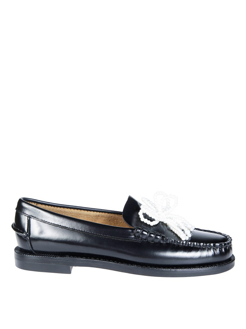 Sebago Polished Black Pearl Bow Loafers