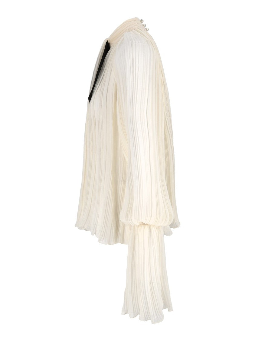 Elisabetta Franchi Pleated Voluminous Sleeve Bow Blouse