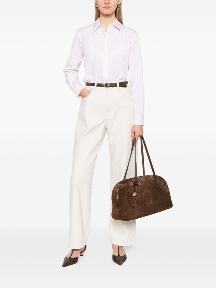 Max Mara Pointed Collar Shirt With Subtle Vertical Stripes