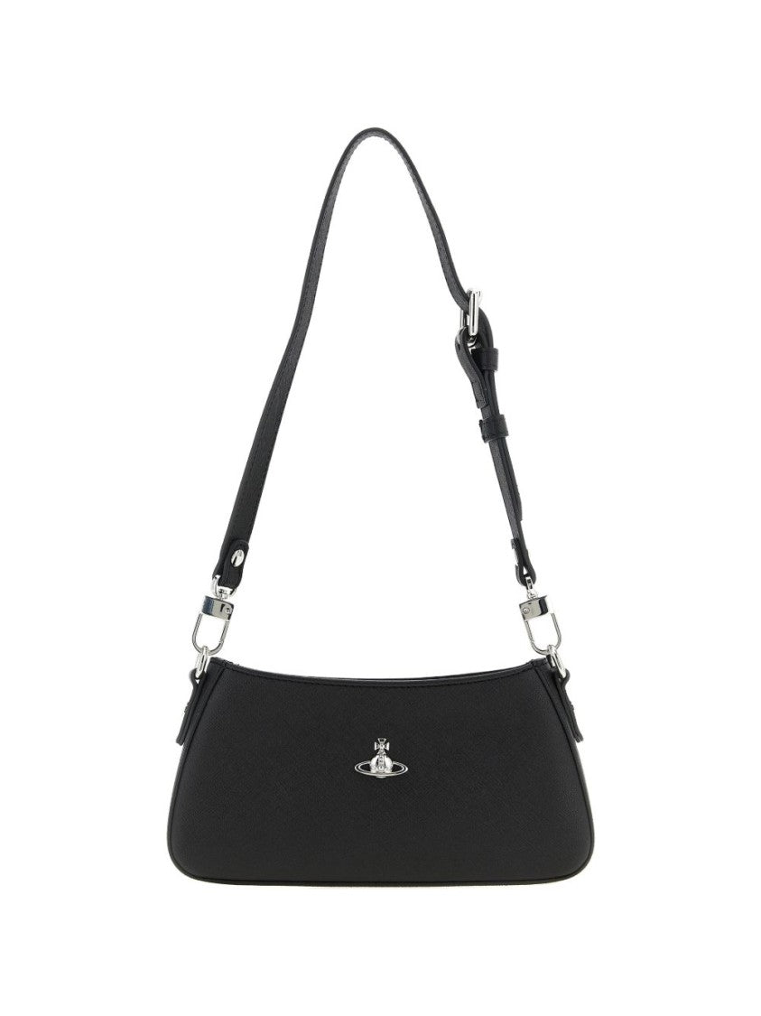 Vivienne Westwood Black Top Zip Adjustable Leather Bag
