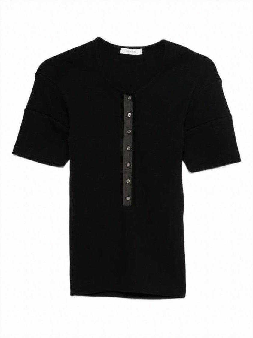 Lemaire Fitted Black Short-Sleeved Top With Central Button Placket