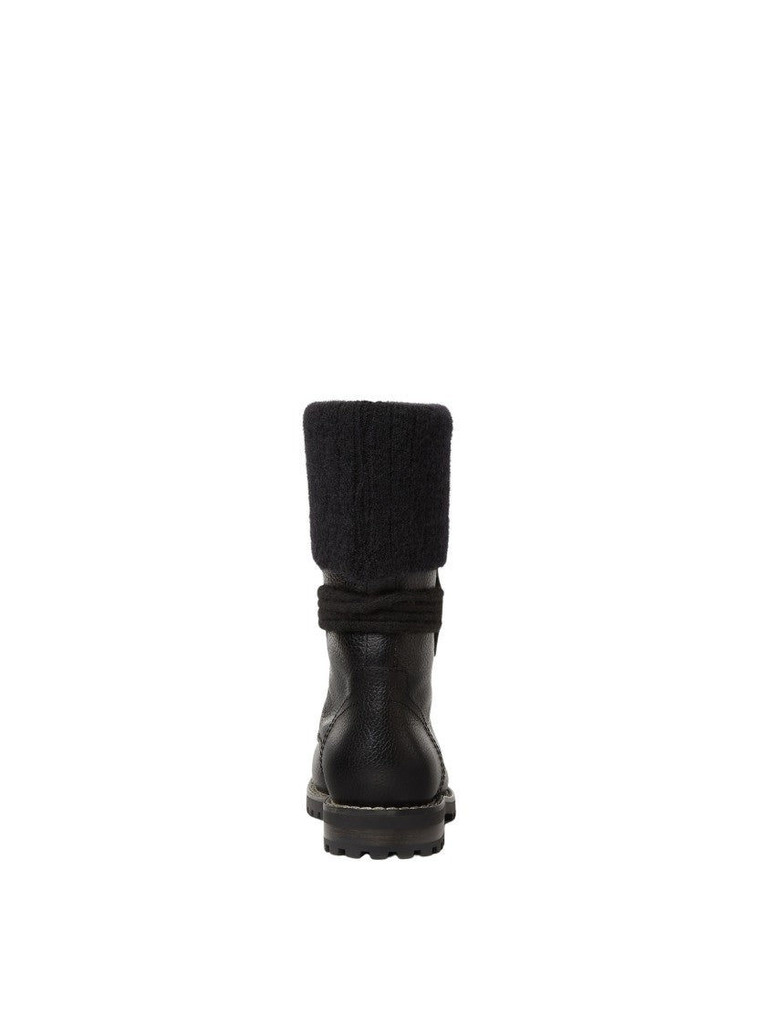 Fendi Black Utility Tumbled Calf Leather Biker Boots