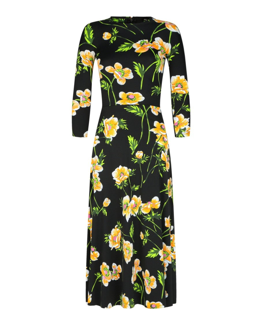 Balenciaga Floral Print A-Line Midi Dress With Bodysuit Lining