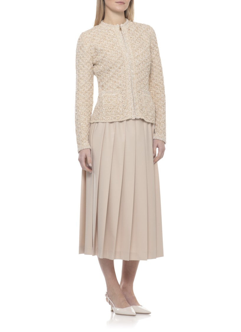Fabiana Filippi Beige Sequin Zip Cotton Cardigan