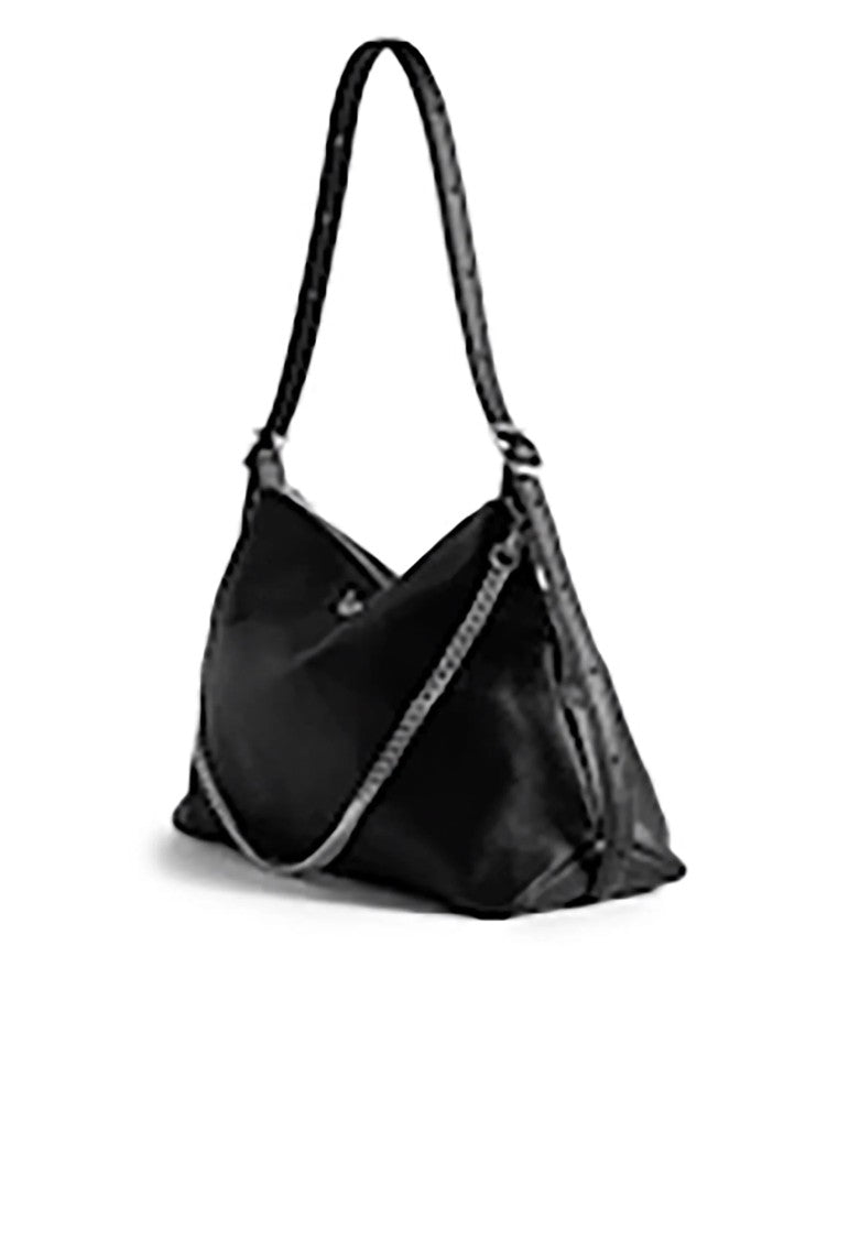 Zadig & Voltaire Smooth Black Leather Handbag With Embossed Logo