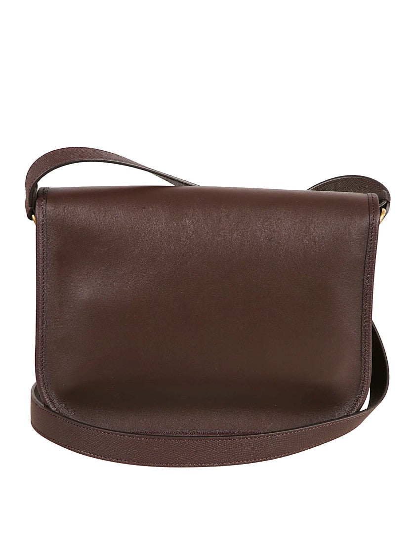 Valentino Garavani Structured Brown Calf Leather Crossbody Bag With Vlogo Detail
