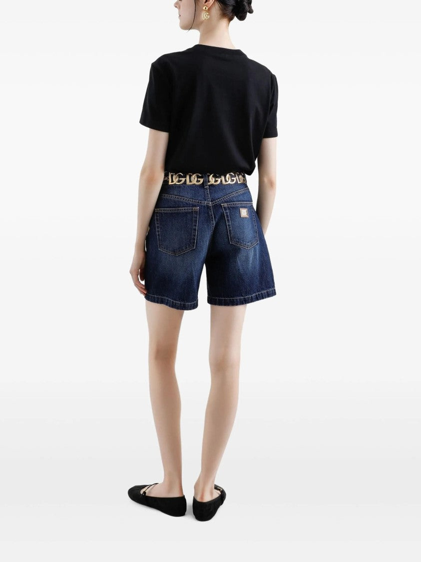 Dolce & Gabbana Black Jersey Cotton White Embroidered T-Shirt