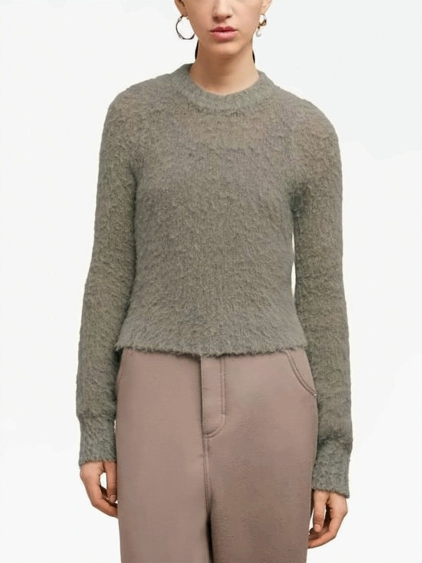 Ami Paris Cropped Sweater With Subtle Cable Knit Pattern
