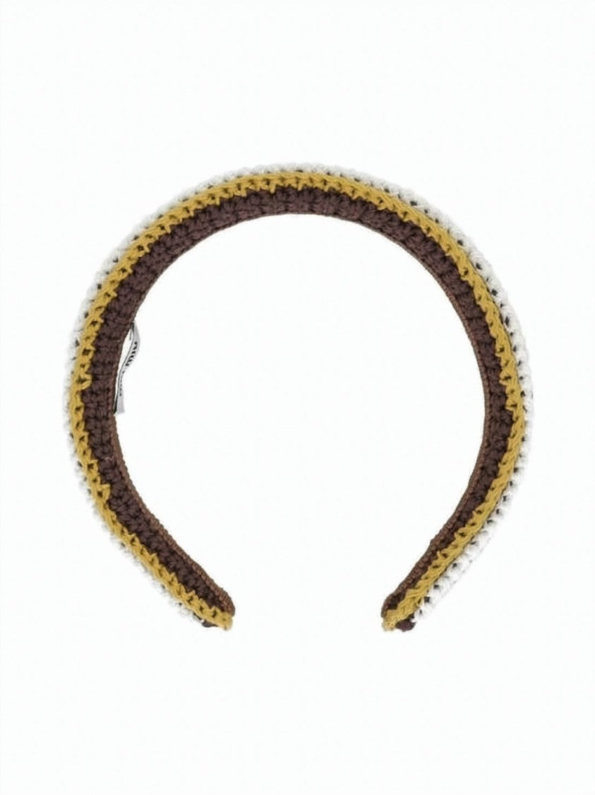Miu Miu Textured Knit Headband With Mustard And White Edges