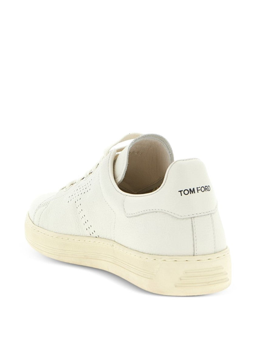Tom Ford White Low-Top Smooth Leather Perforated Sneakers