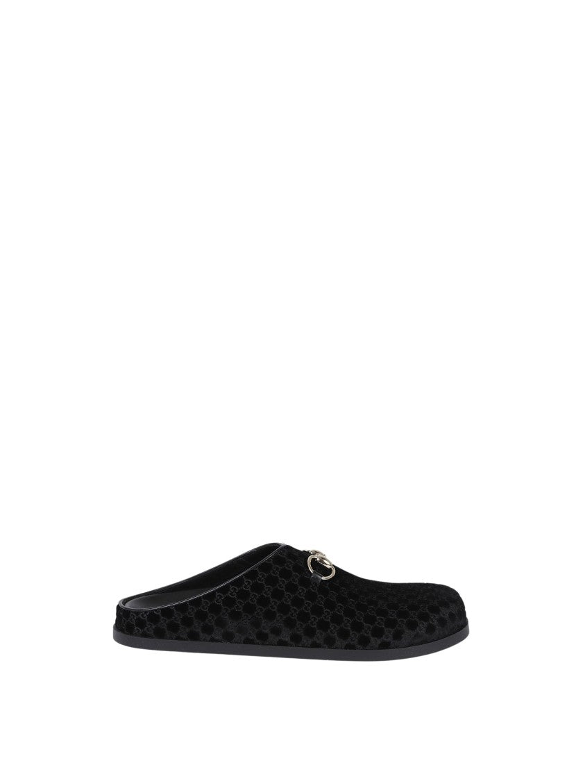 Gucci Plush Black Velvet Sol Mules