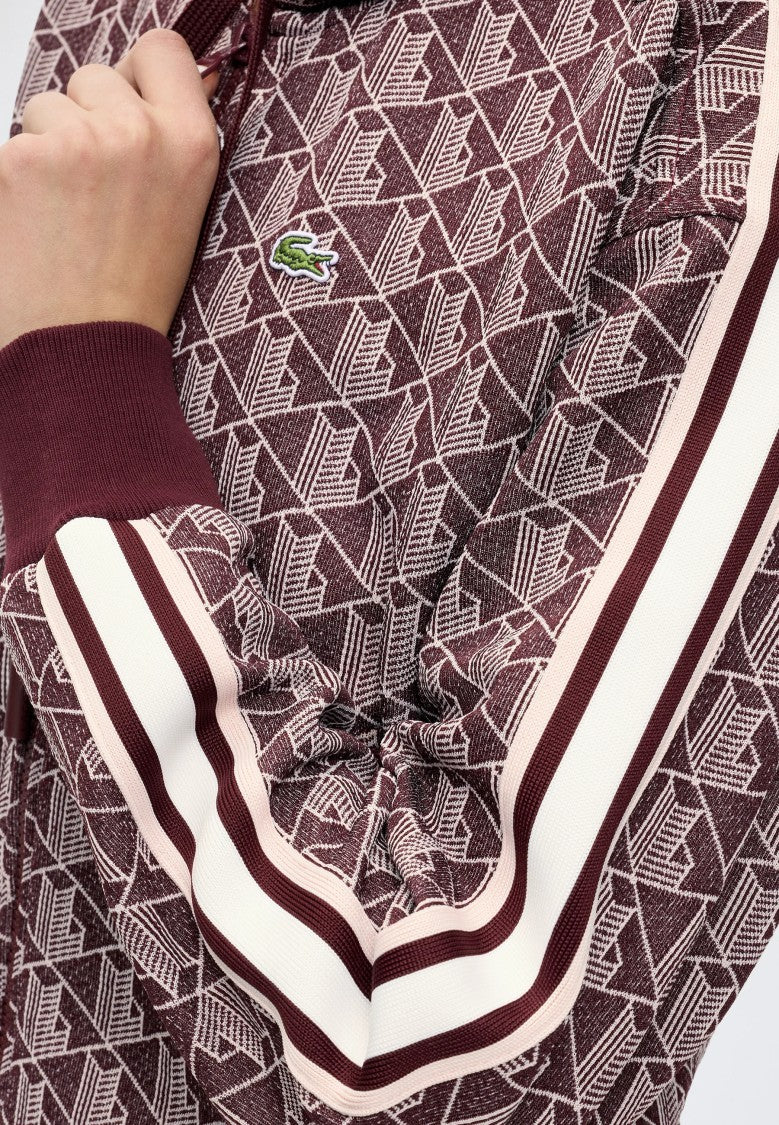Lacoste Cropped Geometric Pattern Zip Hoodie