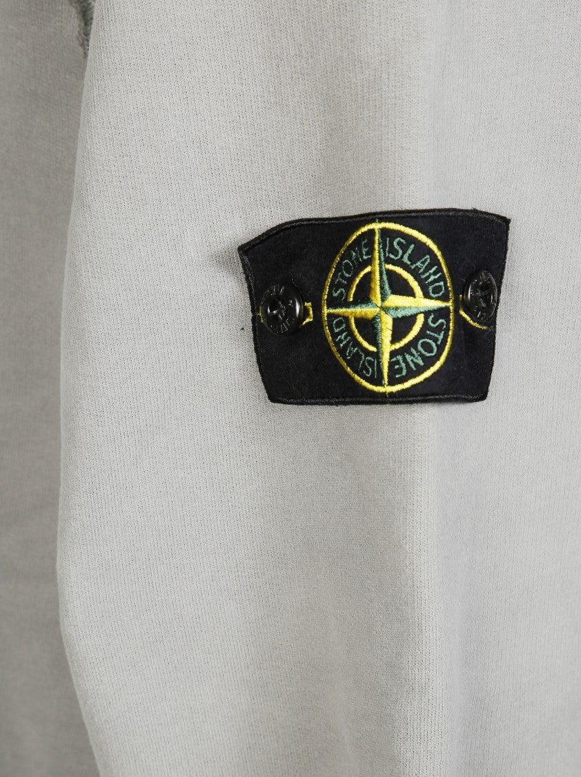 Stone Island Relaxed Fit Grey Hoodie With Embroidered Patch