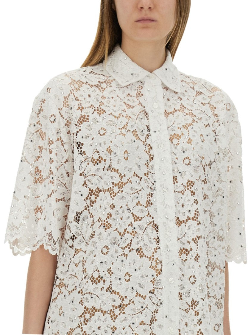 Michael Michael Kors White Lace Shirt With Delicate Floral Pattern