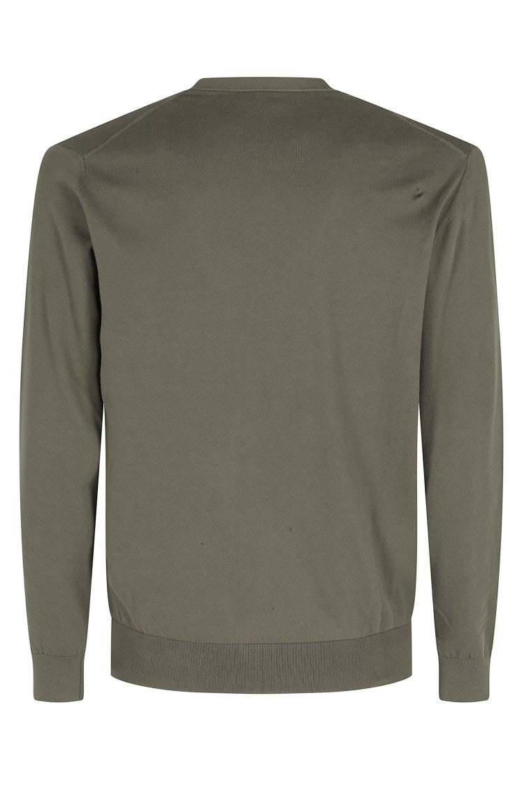 Paolo Pecora Green Round Neck Ribbed-Trim Cotton Sweater