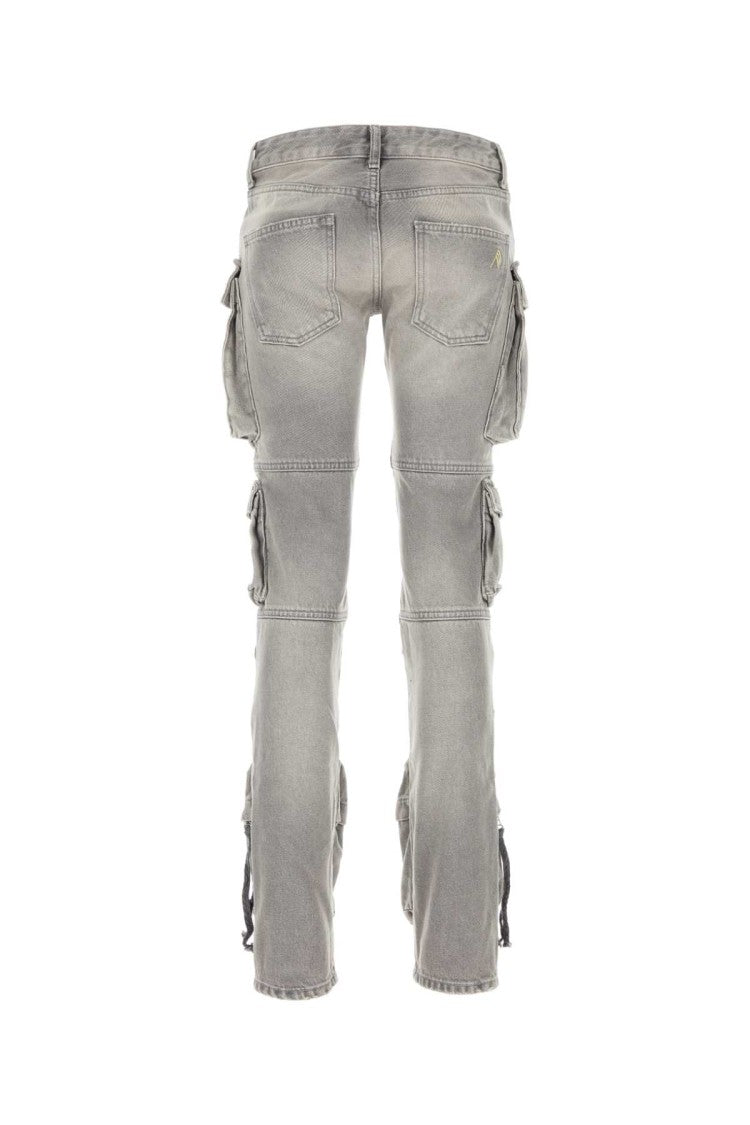 The Attico Slim Fit Grey Denim Jeans With Cargo Pockets