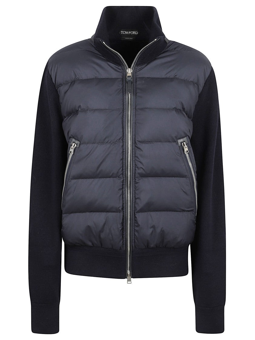 Tom Ford Navy Blue High Neck Coat With Zip Fastening