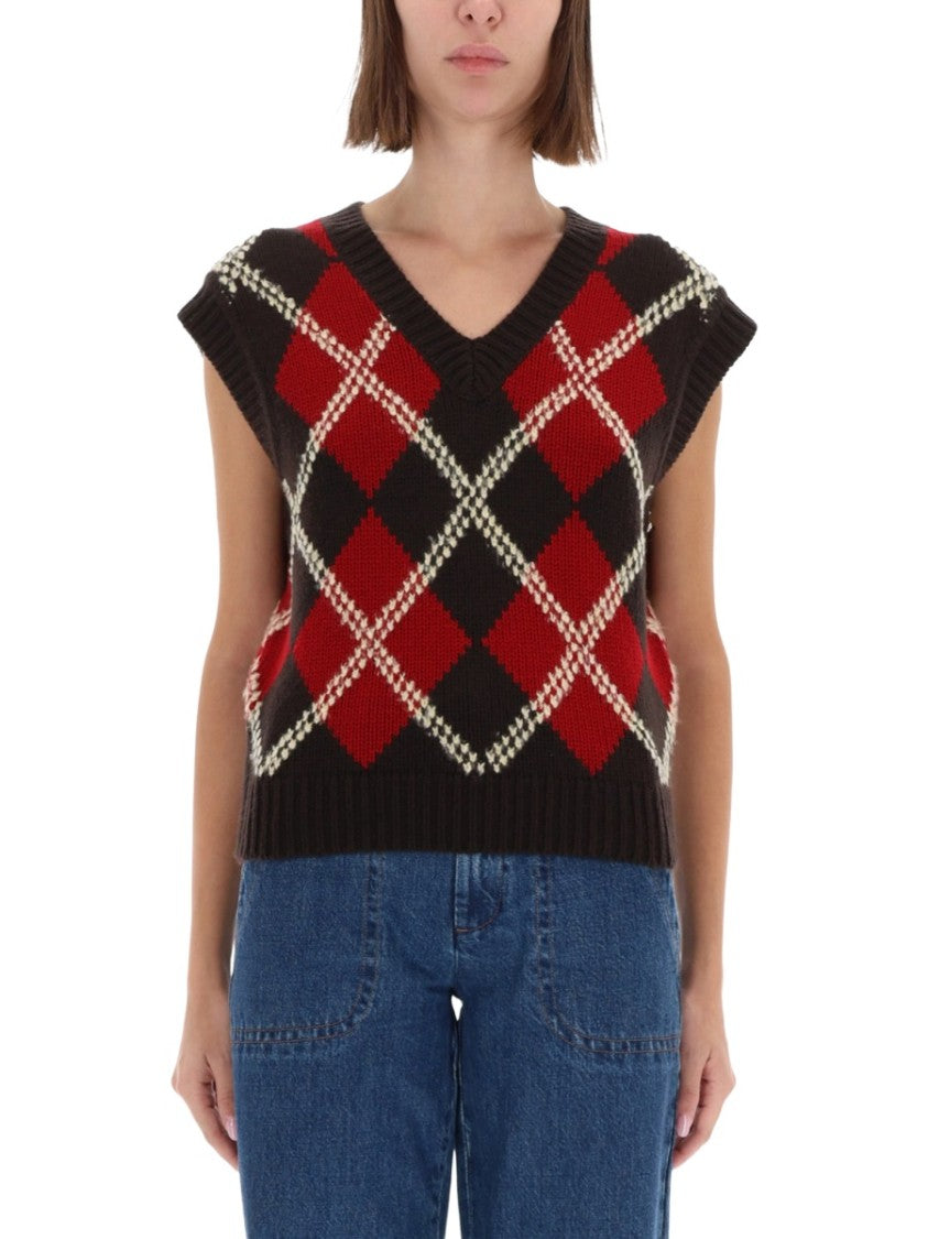 Guest In Residence Argyle Sleeveless V-Neck Vest