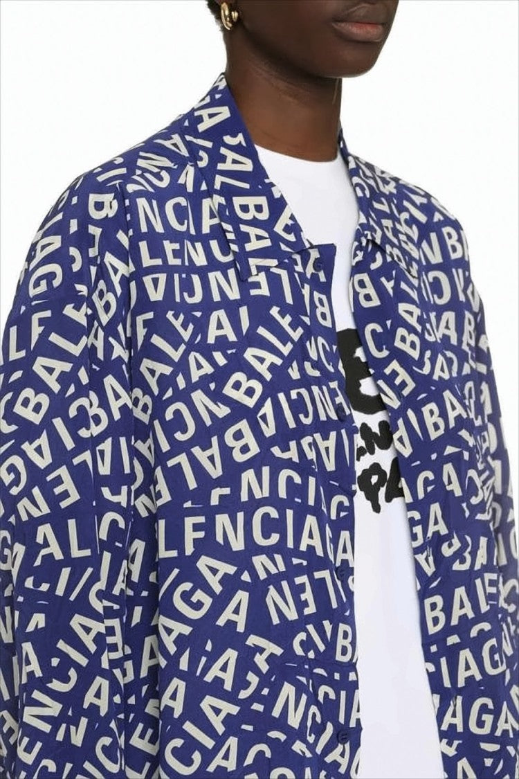 Balenciaga Bold Logo Print Silk Shirt