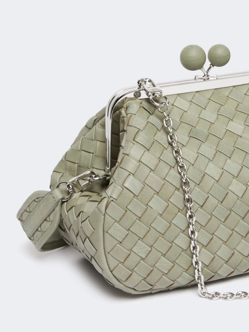 Max Mara Structured Woven Leather Clutch Bag In Sage Green