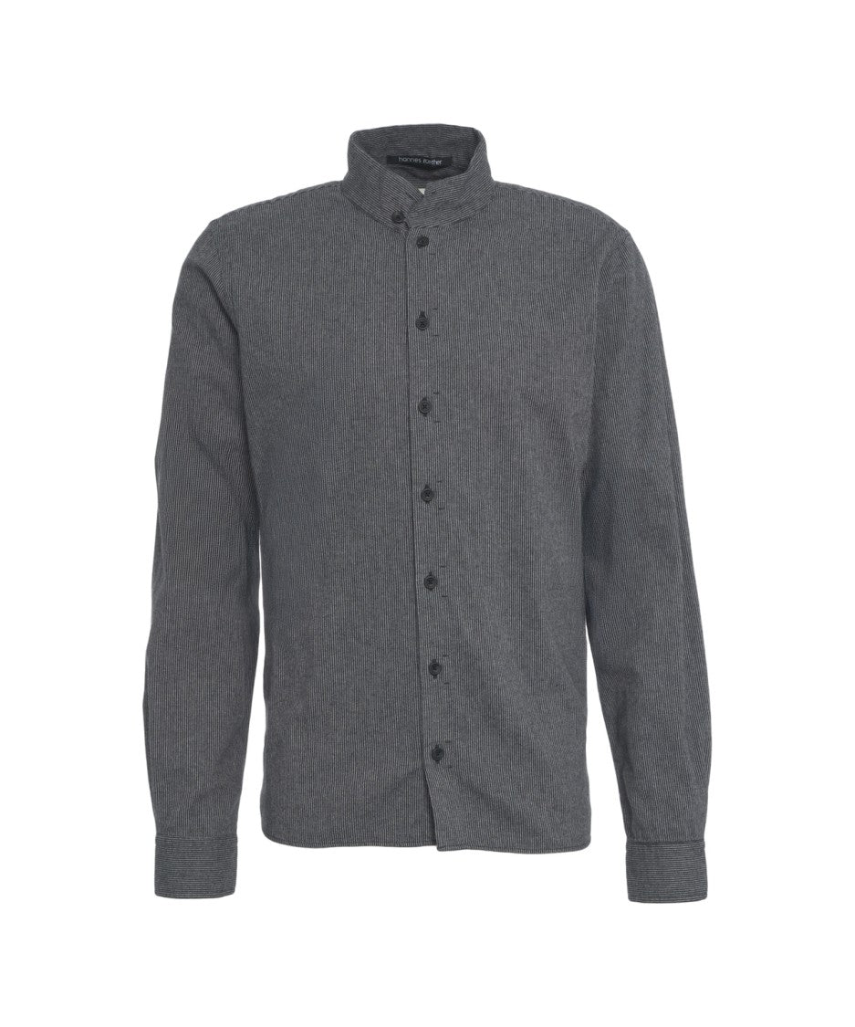 Hannes Roether Mandarin Collar Shirt With Striped Texture