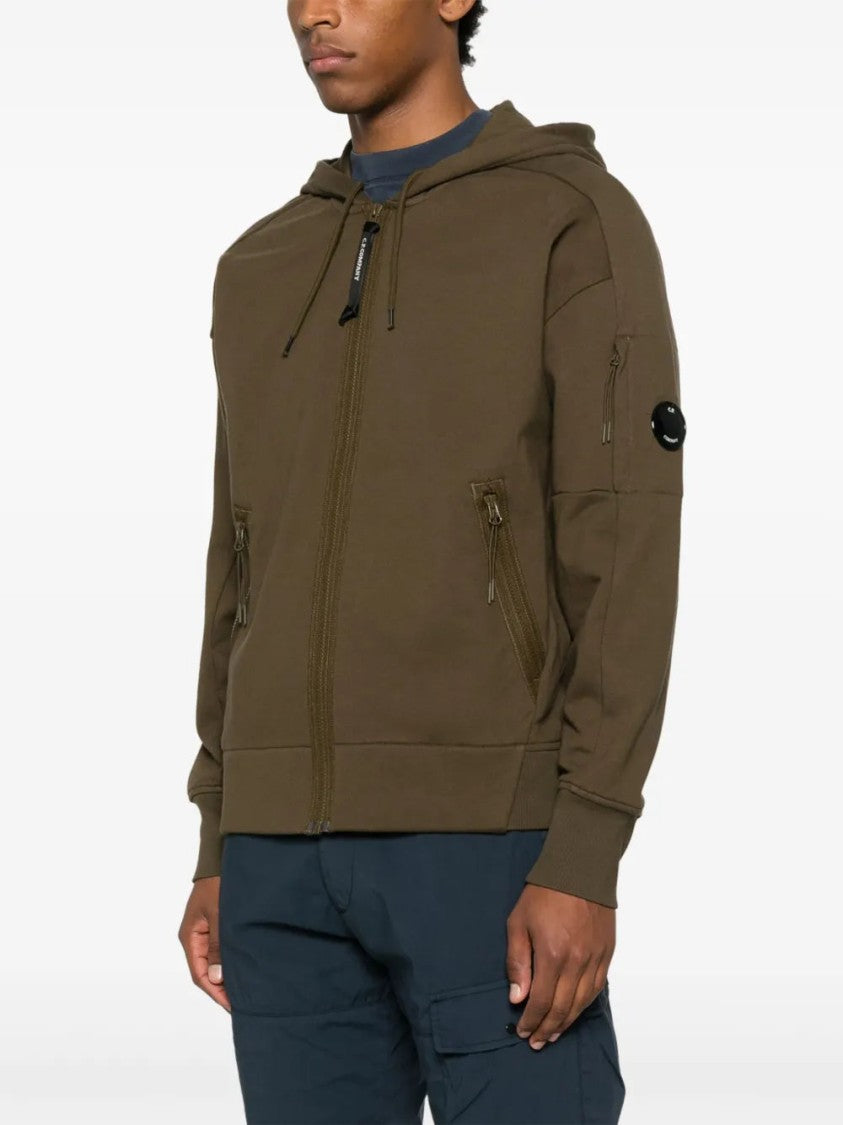 C.P. Company Green Cotton Hoodie With Zip Fastening