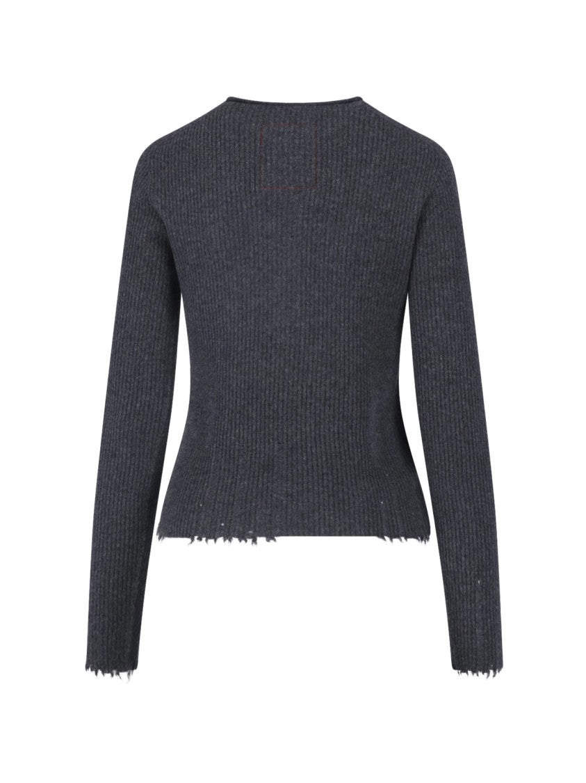 Uma Wang Ribbed Cashmere Sweater With Distressed Finish