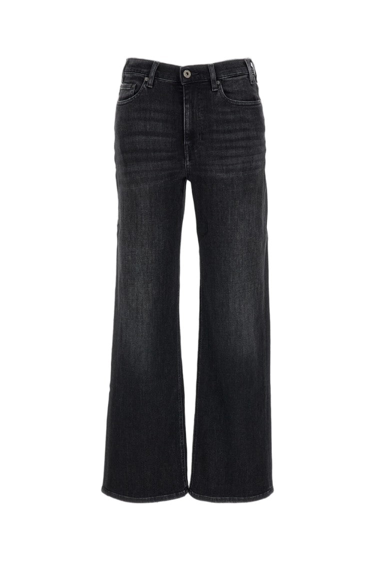 Ag Faded Grey Stretch Denim Wide-Leg Jeans