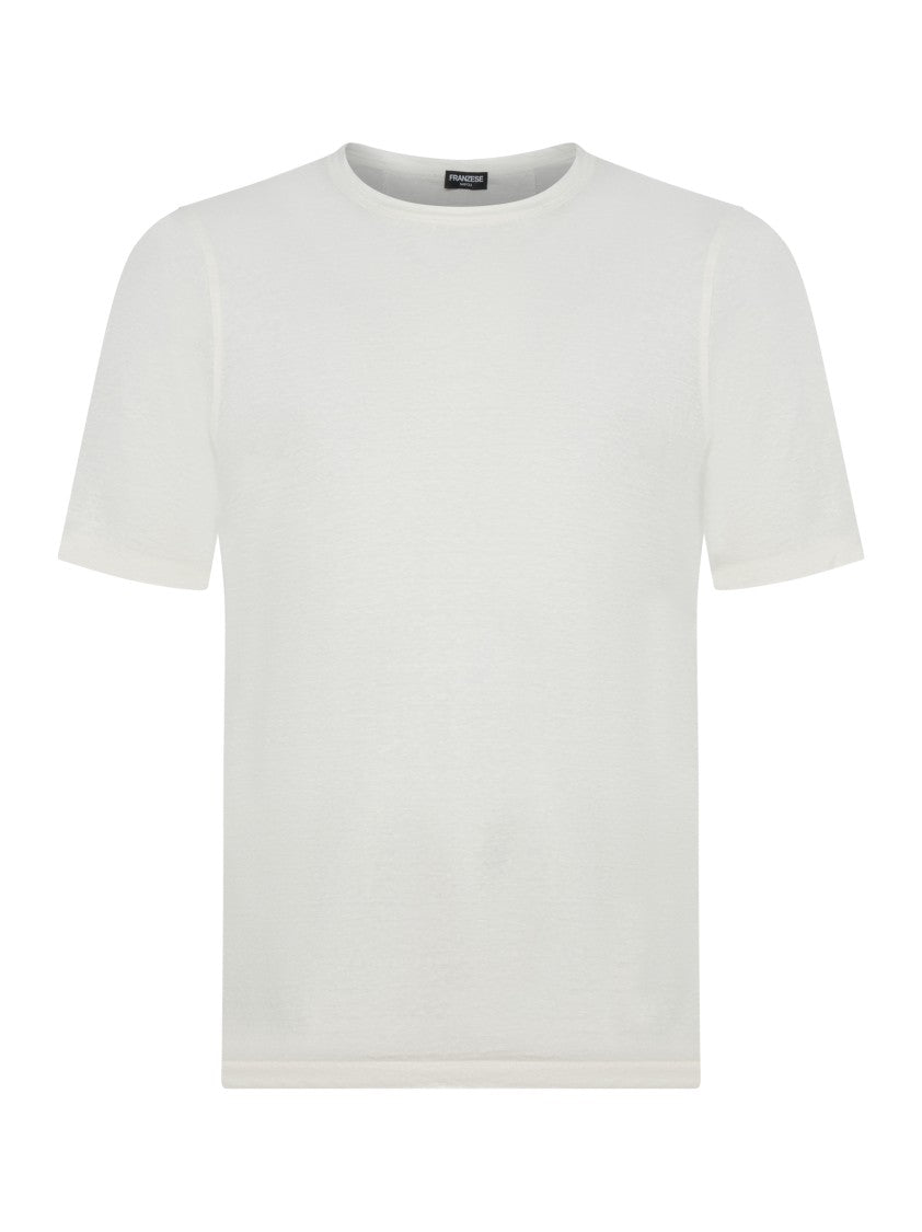 Franzese Collection Handmade White Linen T-Shirt With Crewneck