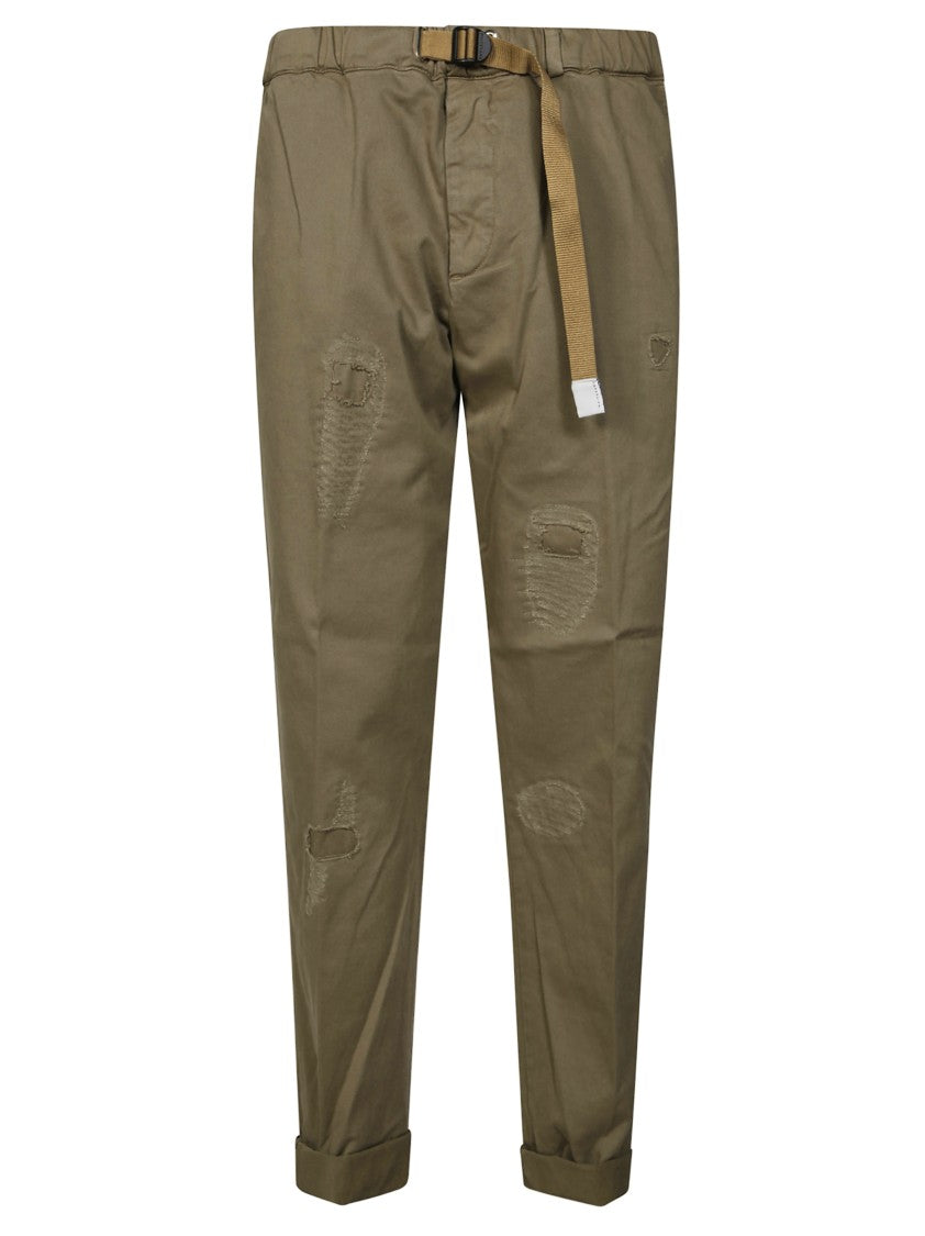 White Sand Tailored Gabardine Pants With Distinctive Patch Repairs