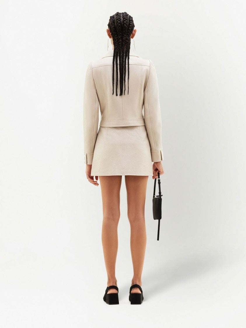 Courrèges Pointed Collar Silk-Blend Structured Cropped Jacket