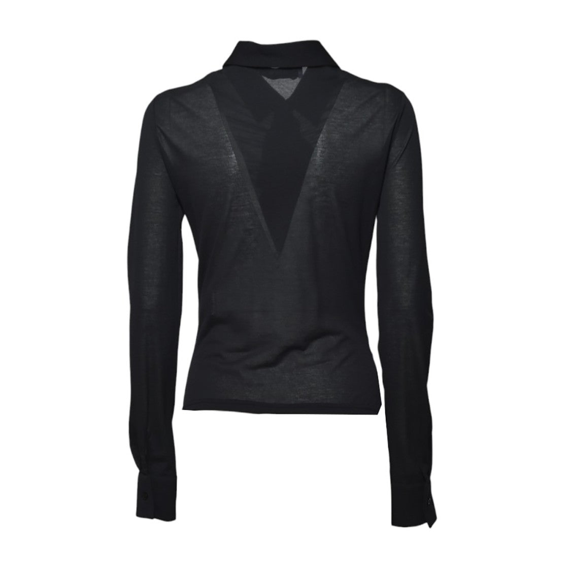 Msgm Fitted Black Shirt With Ruffled Details And Sheer Panel