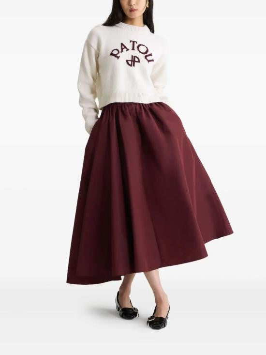 Patou Cropped Knit Sweater With Ribbed Detailing
