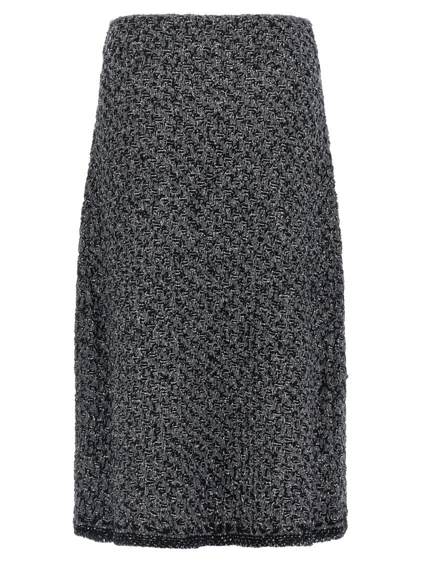 Fabiana Filippi Midi Tweed Denim Effect Skirt With Micro Sequins