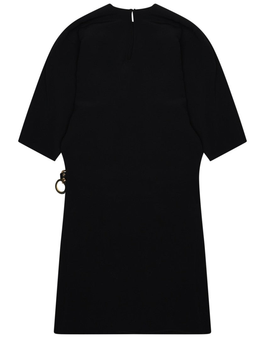 Celine Black Mini Dress With Wrap Detail And Gold Chain Embellishment