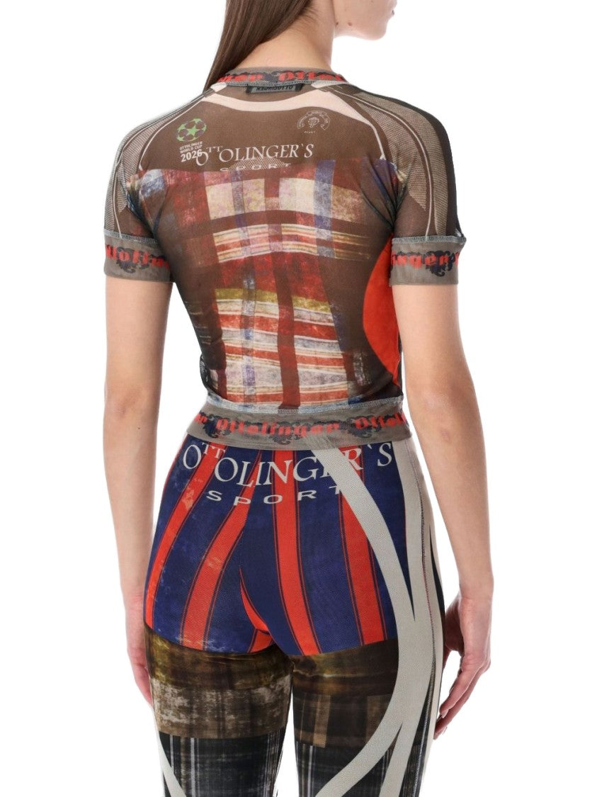 Ottolinger Crew Neck Short-Sleeved Top In Printed Recycled Mesh
