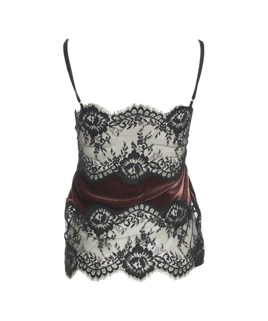 Herskind Velvet Tank Top With Floral Lace Appliqués