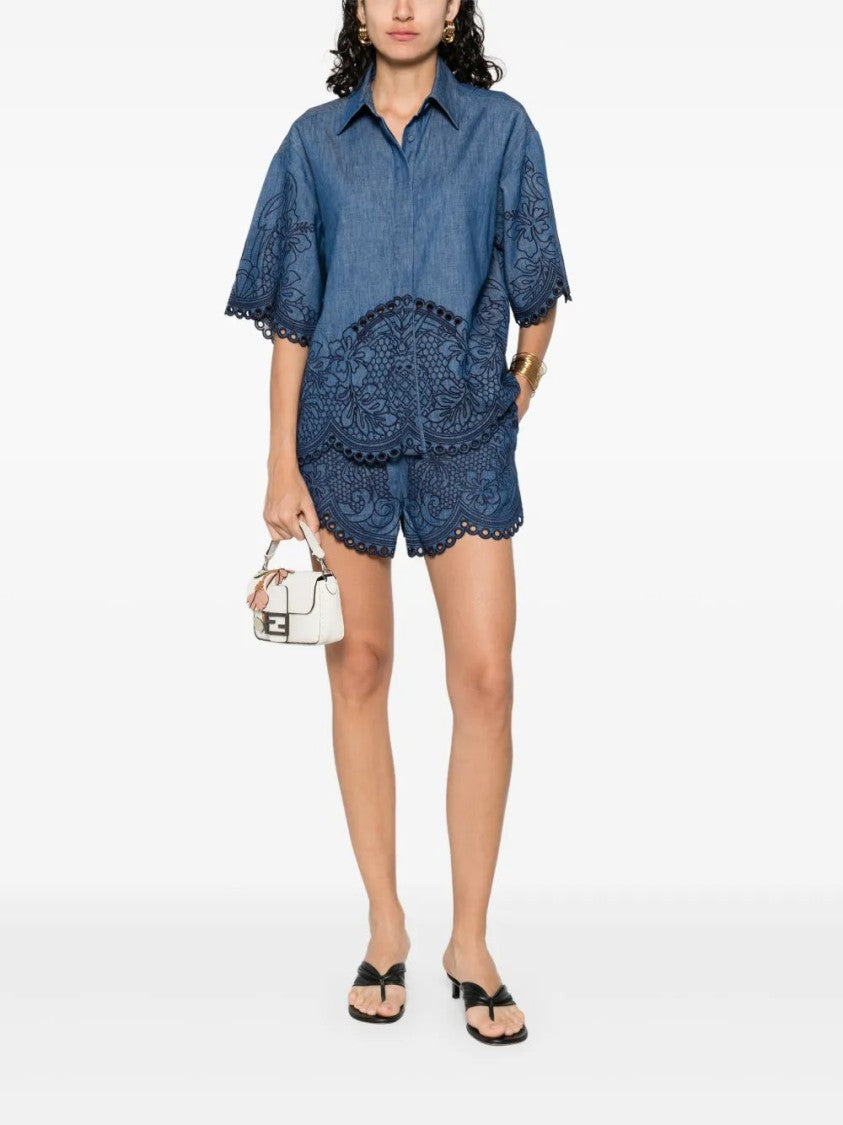 Zimmermann Short Sleeve Embroidered Top