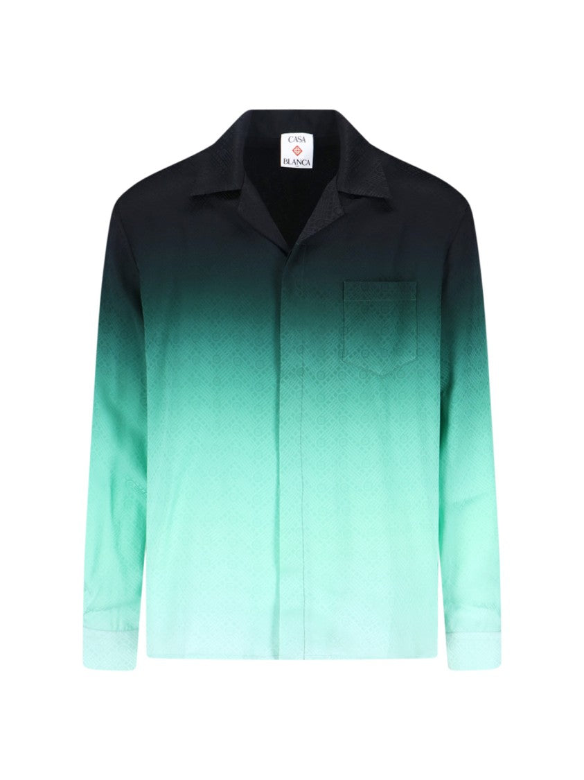 Casablanca Green Logo Print Silk Shirt
