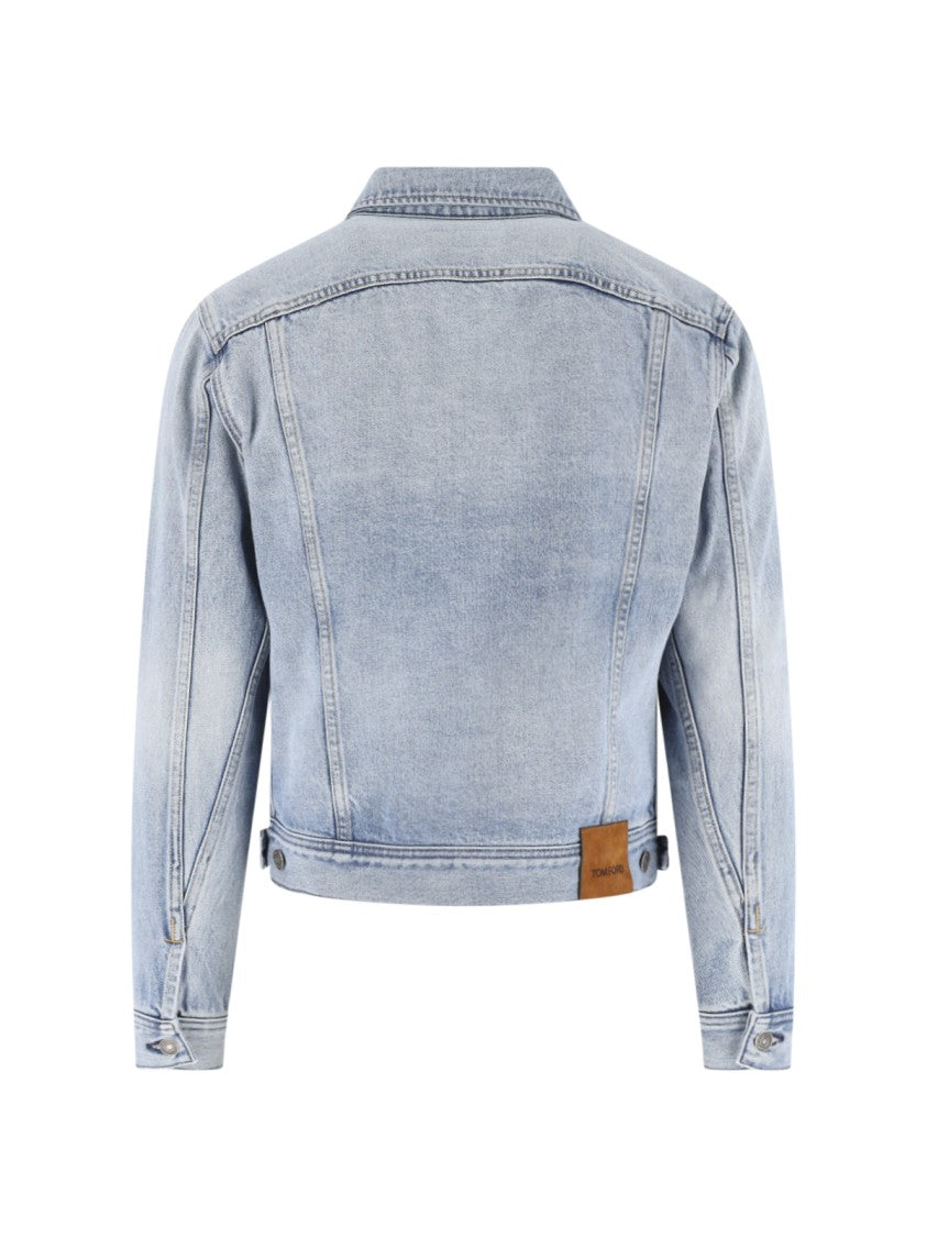 Tom Ford Light Wash Tailored Cropped Denim Jacket