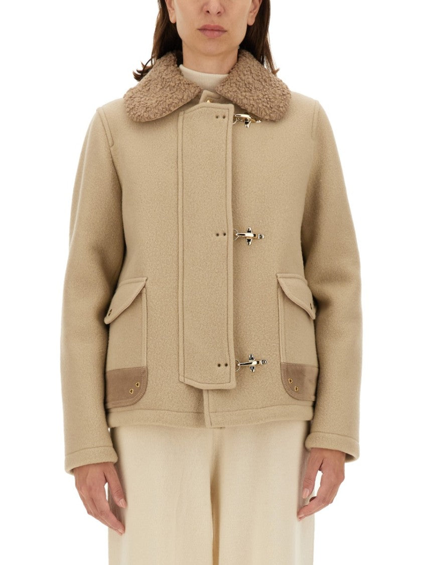 Fay Textured Wool Jacket With Plush Collar