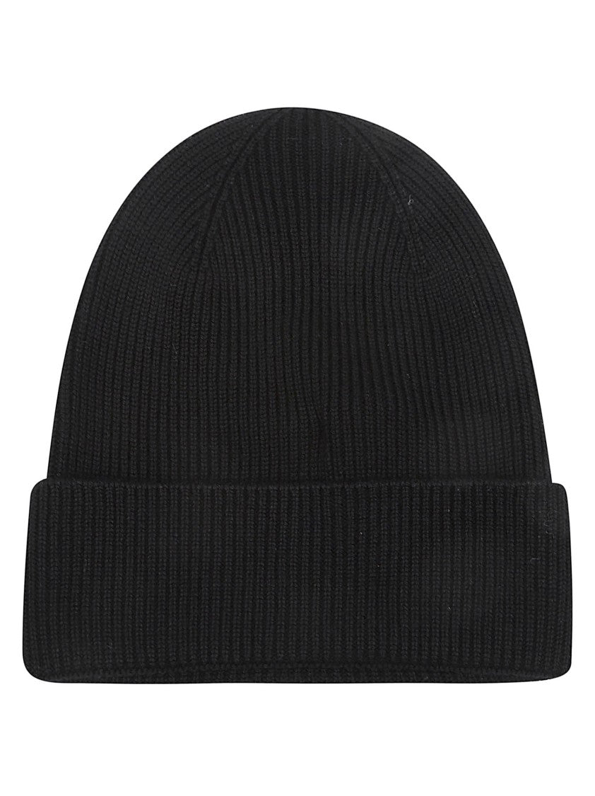 Moncler Virgin Wool Ribbed Knit Embroidered Logo Beanie