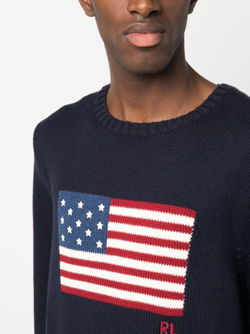 Polo Ralph Lauren Navy Pullover Flag Motif Cotton Pullover