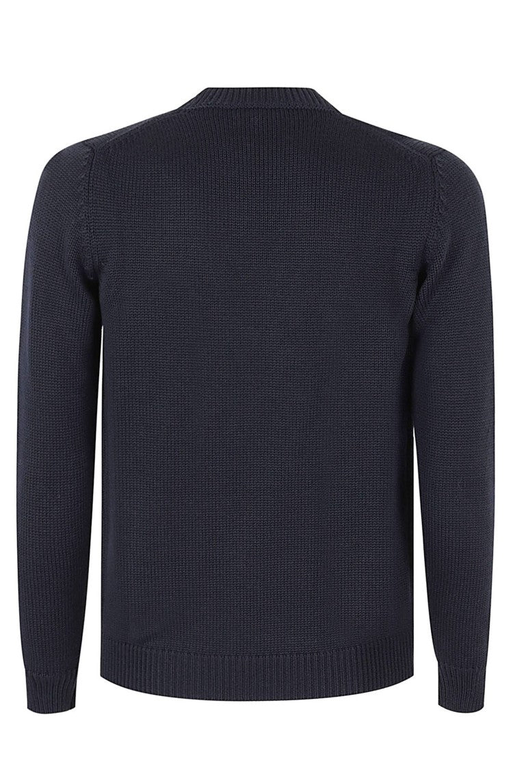 Roberto Collina Navy Crew-Neck Ribbed Merino Wool Sweater