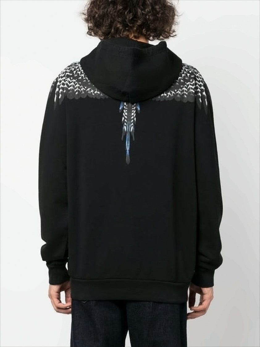 Marcelo Burlon Feather-Graphic Black Cotton Hoodie